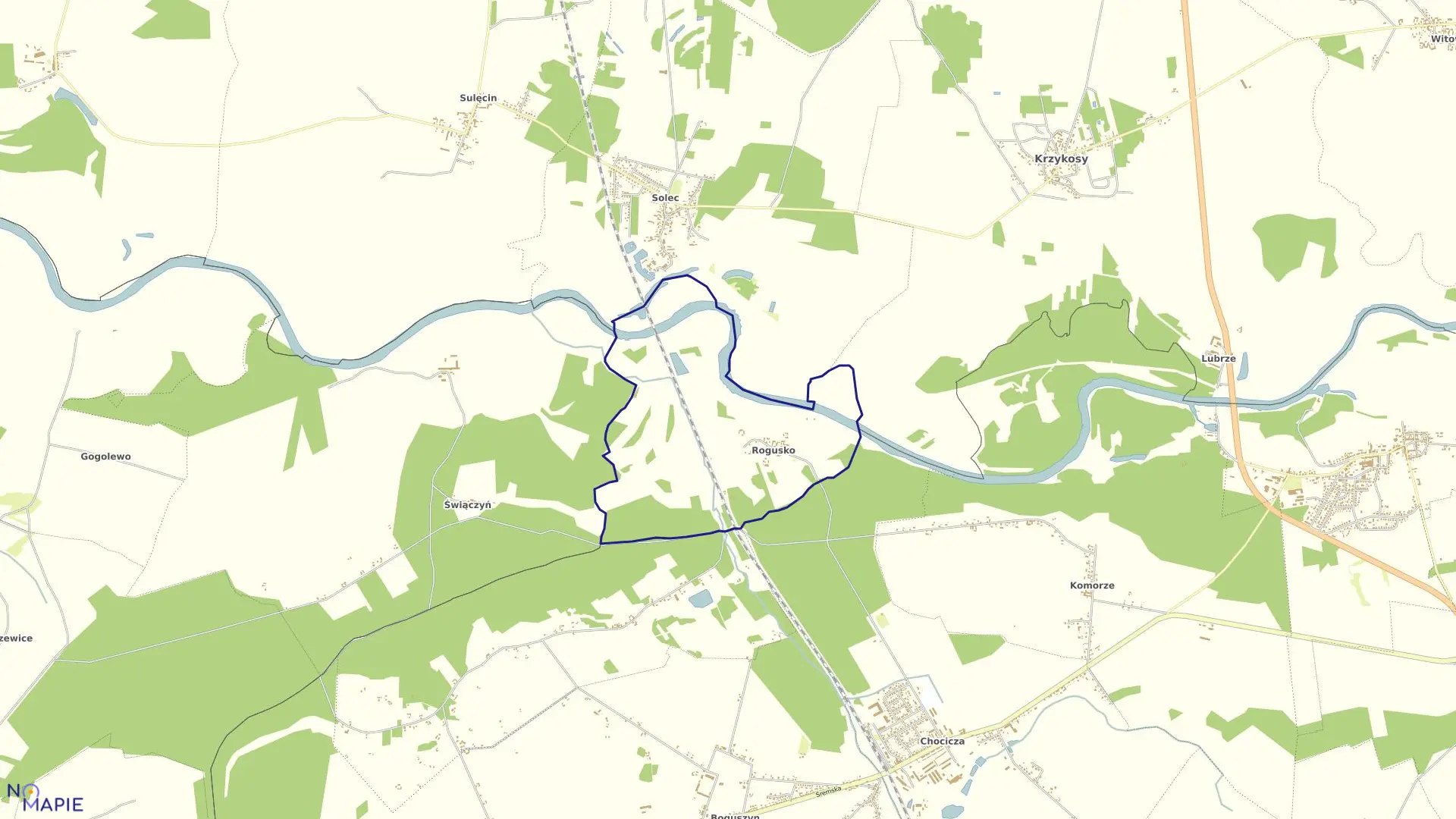 Mapa obrębu ROGUSKO w gminie Nowe Miasto nad Wartą